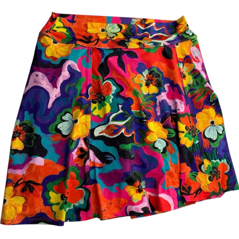 DONA JO Tennis / Golf Skirt. Colorful Pink Green Blue Yellow Floral Flowers L